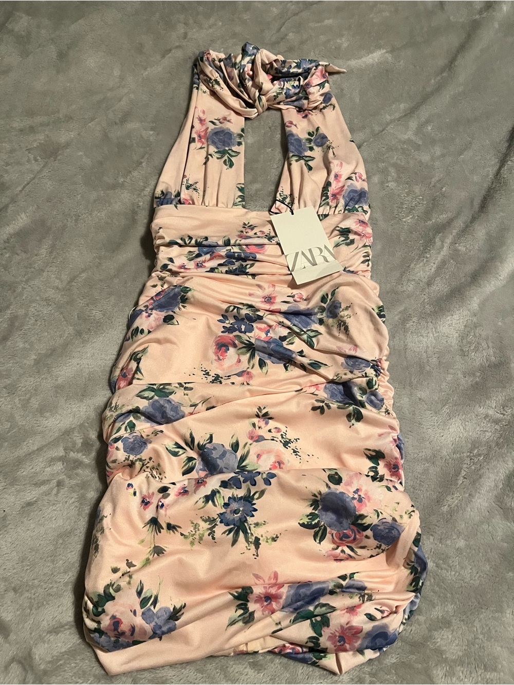 Zara Blush Pink Floral Halter Mini Dress - Picture 5 of 5